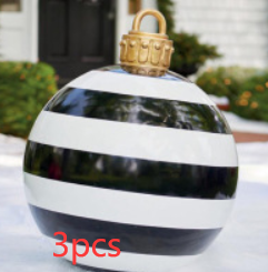 Christmas Ornament Ball Outdoor Pvc 60CM Inflatable Decorated Ball PVC Giant Big Large Balls Xmas Tree Decorations Toy Ball - Black stripes/3PCS/60cm