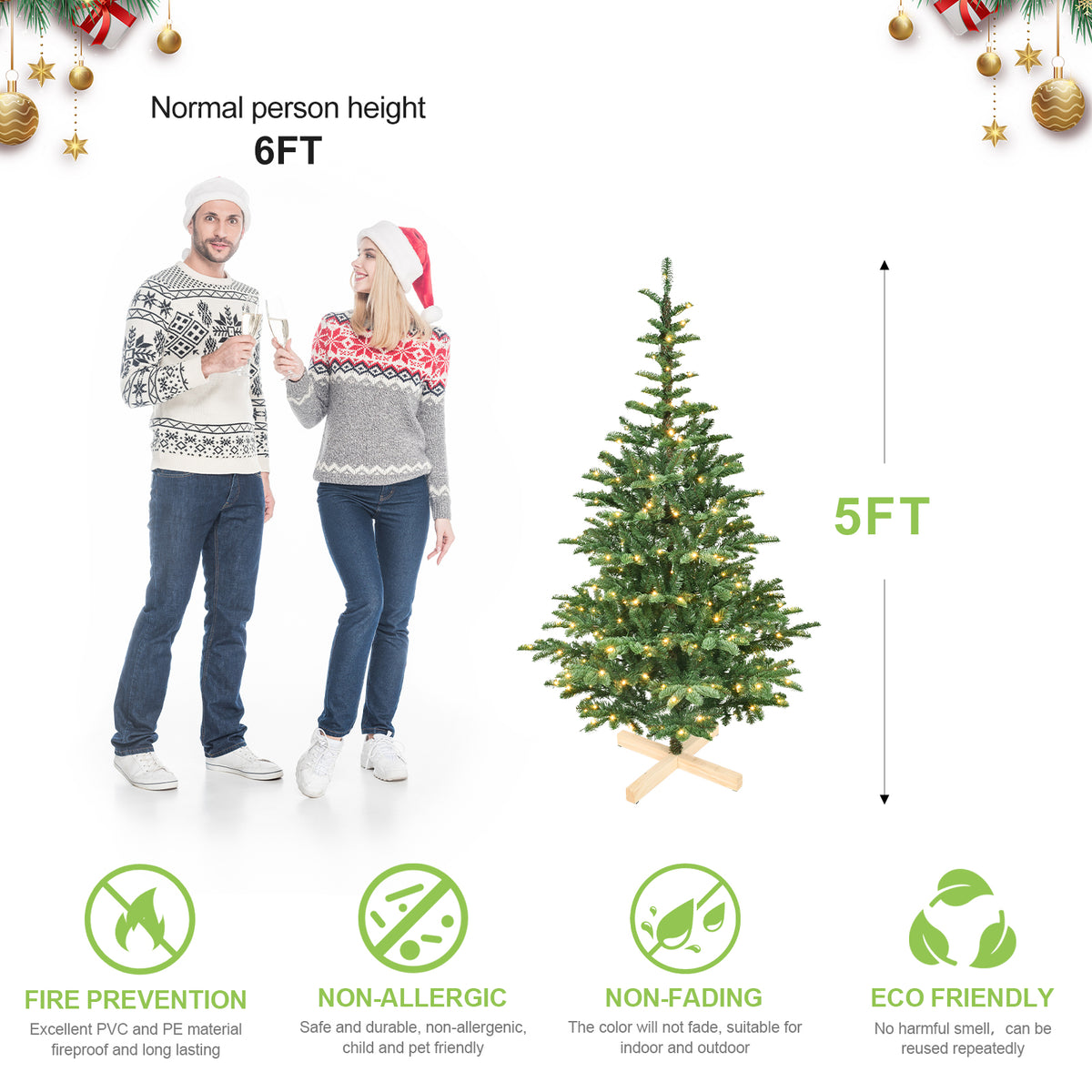 PE, PVC Christmas Tree, Christmas Decorations, Holiday Decorations - 5ft