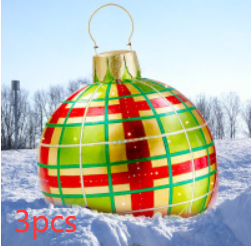 Christmas Ornament Ball Outdoor Pvc 60CM Inflatable Decorated Ball PVC Giant Big Large Balls Xmas Tree Decorations Toy Ball - Green grids/3PCS/60cm