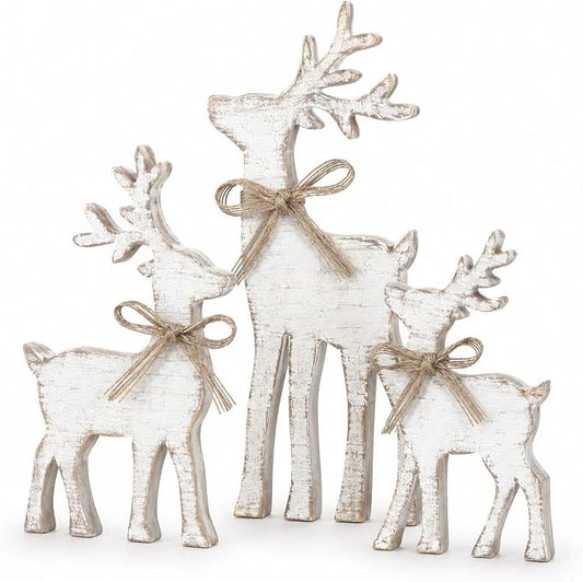 3 Pcs Christmas Reindeer Decorations, Cute Holiday Deer Figurines For Indoor Home Decor, Tabletop, Mantel, Shelf And Fireplace - Cream