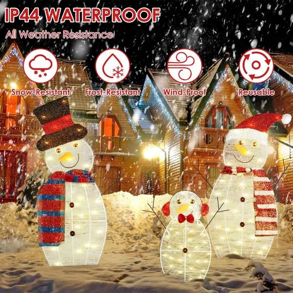 3-Piece 2D Outdoor Snowman Christmas Decorations Yard, 30 Inch Pre Lit Snowman Family With Led Lights Outside Indoor Holiday Lighted Christmas Decor For Lawn - aspicture