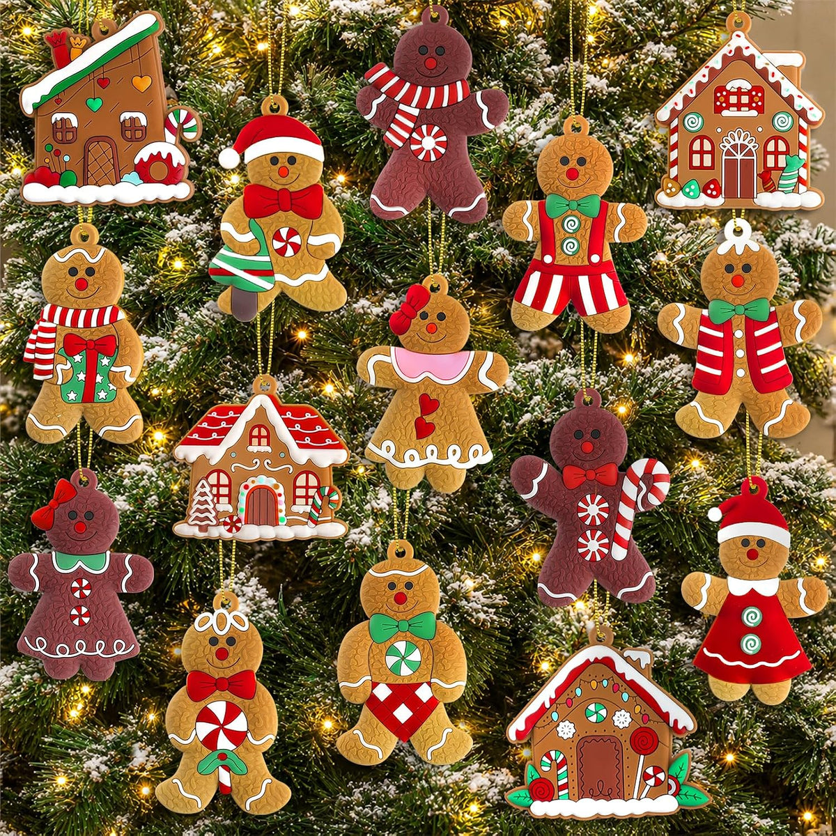 Gingerbread Man & House Ornaments For Christmas Tree, Cute Holiday Hanging Decorations, Festive Tree Decor For Home, Party & Gifts - MULTI