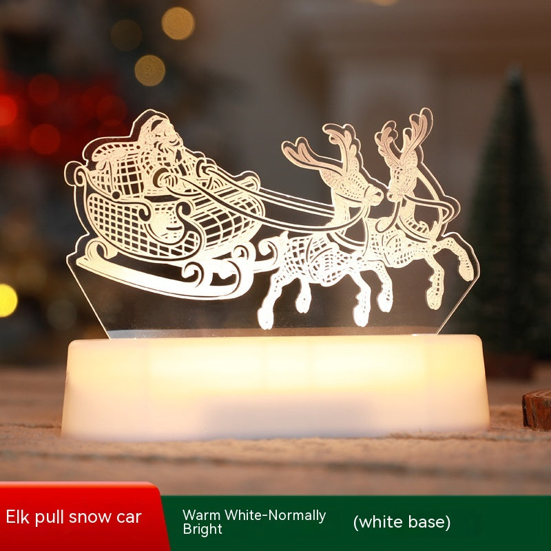 Christmas Decoration 3D Lamp Acrylic LED Night Lights New Year Valentines Day Christmas Kids Gift Christmas Ornaments - Elk Snowmobile/Warm White