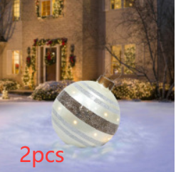 Christmas Ornament Ball Outdoor Pvc 60CM Inflatable Decorated Ball PVC Giant Big Large Balls Xmas Tree Decorations Toy Ball - Striped cloth/2PCS/60cm