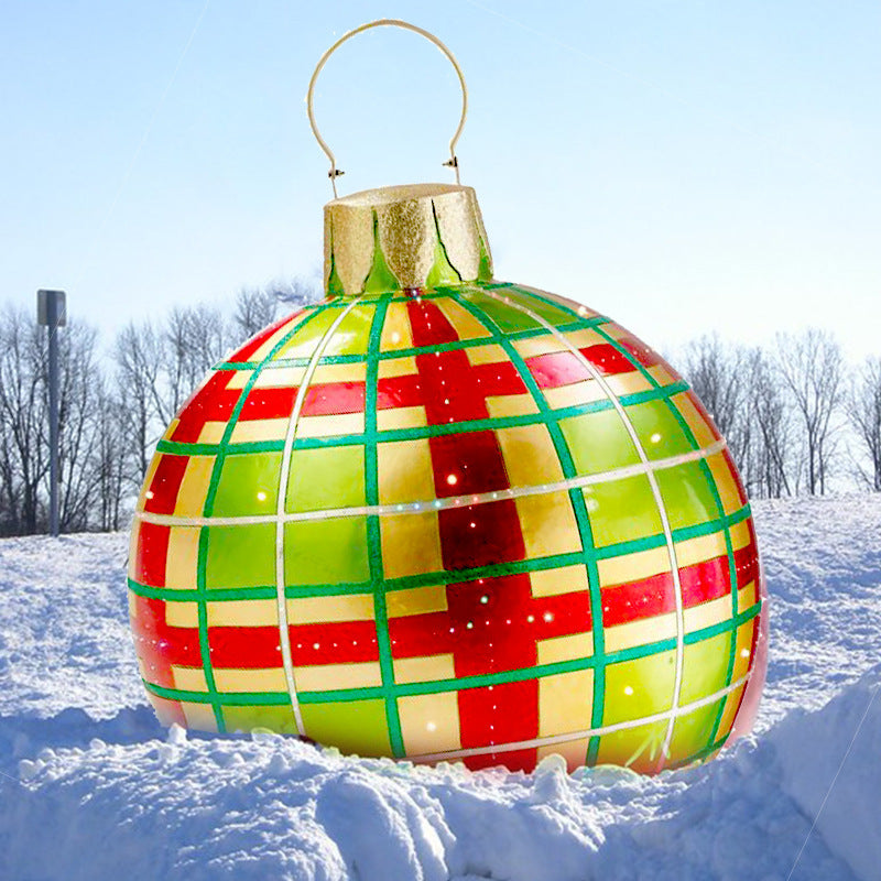 Christmas Ornament Ball Outdoor Pvc 60CM Inflatable Decorated Ball PVC Giant Big Large Balls Xmas Tree Decorations Toy Ball - Green grids/1PC/60cm