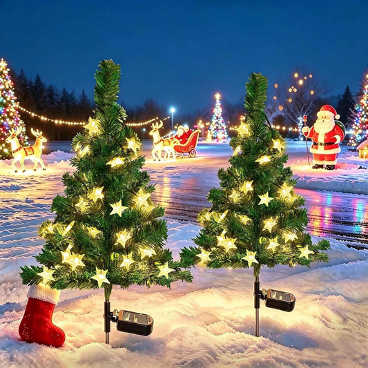 2-Pack Solar Christmas Tree Garden Stake Lights, Waterproof Outdoor Christmas Decorations With 40 LED For Pathway Yard Front Porch Grave Decor - Warm White