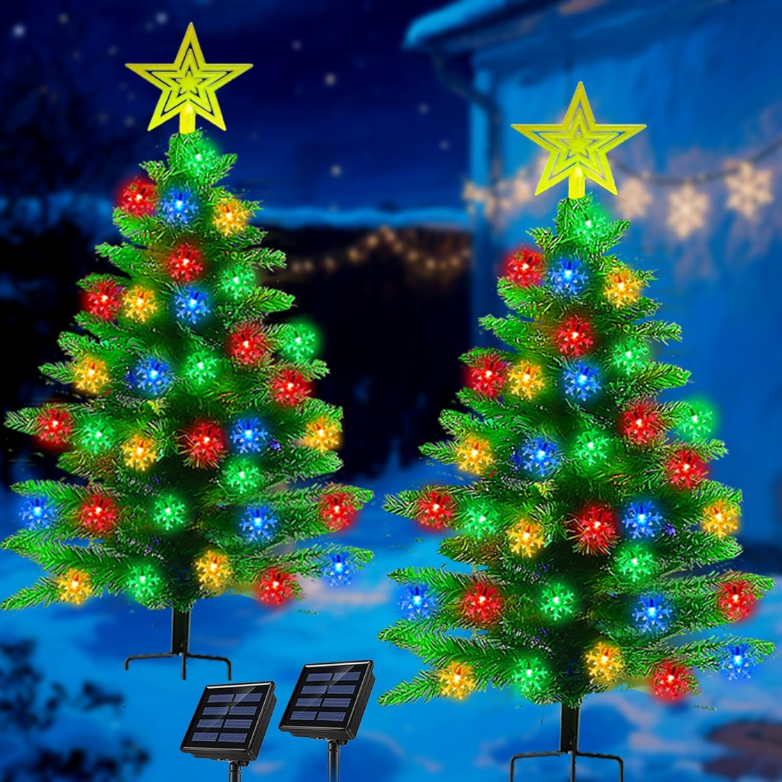 2 Pack 3.6Ft Solar Christmas Tree With Snowflake Lights, Waterproof Christmas Decorations Outdoor, Solar Christmas Lights Outdoor Xmas Tree For Yard - GREEN