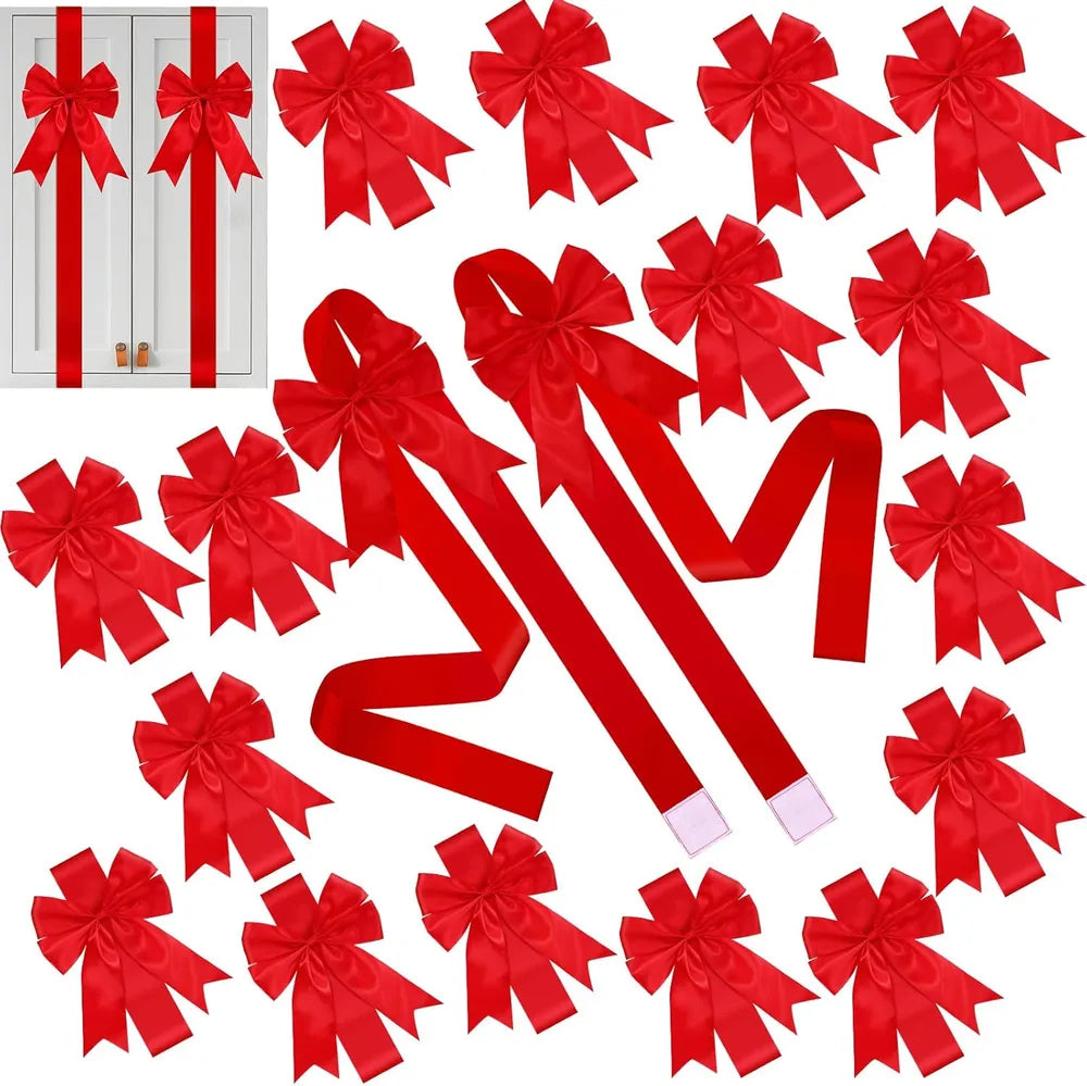 18 Pcs Christmas Cabinet Door Ribbons Bows 8 X 40 Inches Large Christmas Wreath Tree Bow For Gift Xmas Cabinets Furniture Kitchen Wrapping Party Decorations (Red) - red