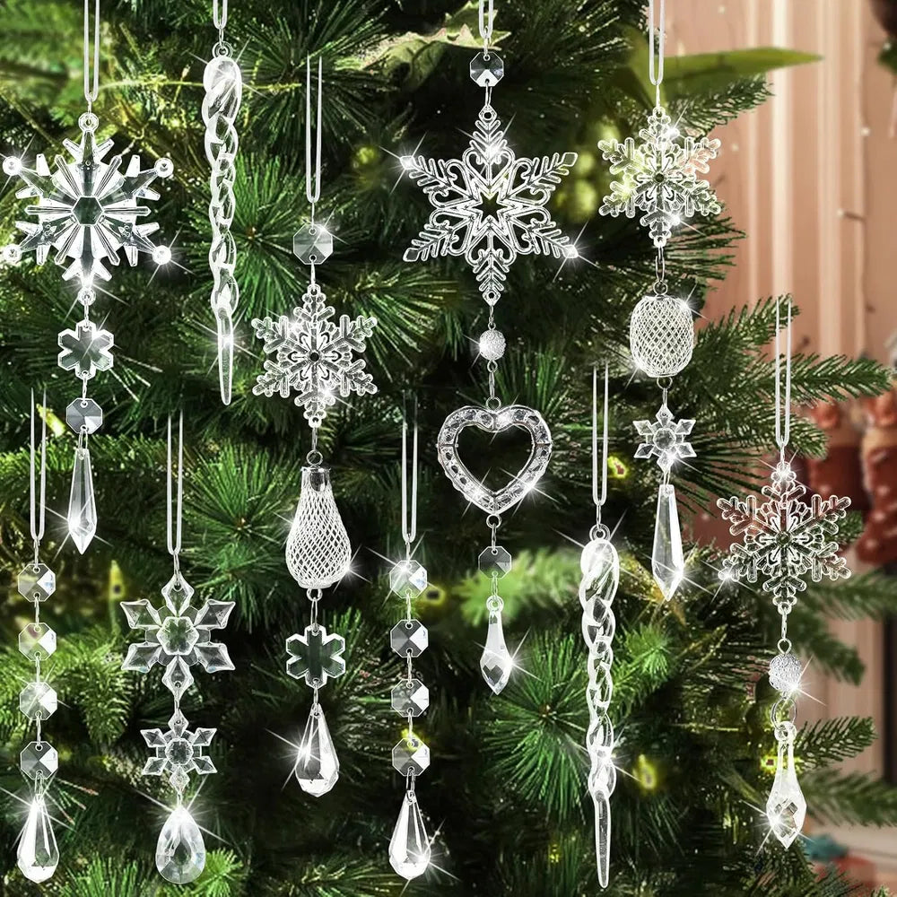 Crystal Ornaments Christmas Tree Decorations - 21pcs Christmas Tree Ornaments Sparkling Dazzling Festival Party Decoration Crystal Snowflake Design Hanging Ornament Holiday Season Home Decor - Transparent
