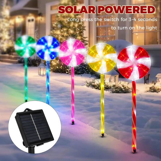 Outdoor Christmas Decorations, Lollipop Pathway Lights, 5 PackSolar Pathway Lights, Lollipop Stakes, 8 Modes, Waterproof, Candy Cane Walkside - MULTICOLOR