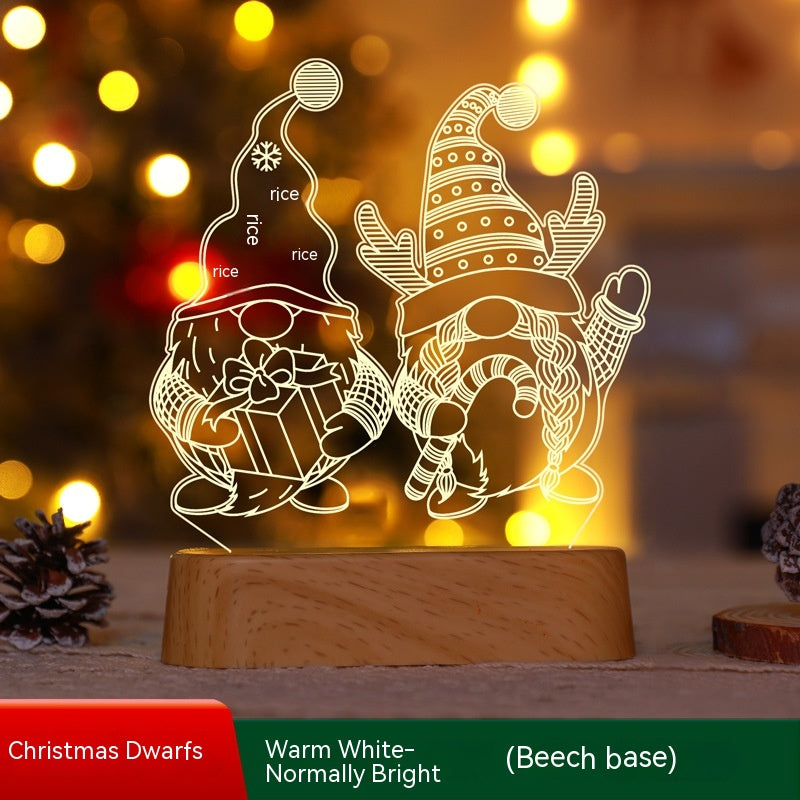 Christmas Decoration 3D Lamp Acrylic LED Night Lights New Year Valentines Day Christmas Kids Gift Christmas Ornaments - Christmas Dwarf Wood Grain/Warm White