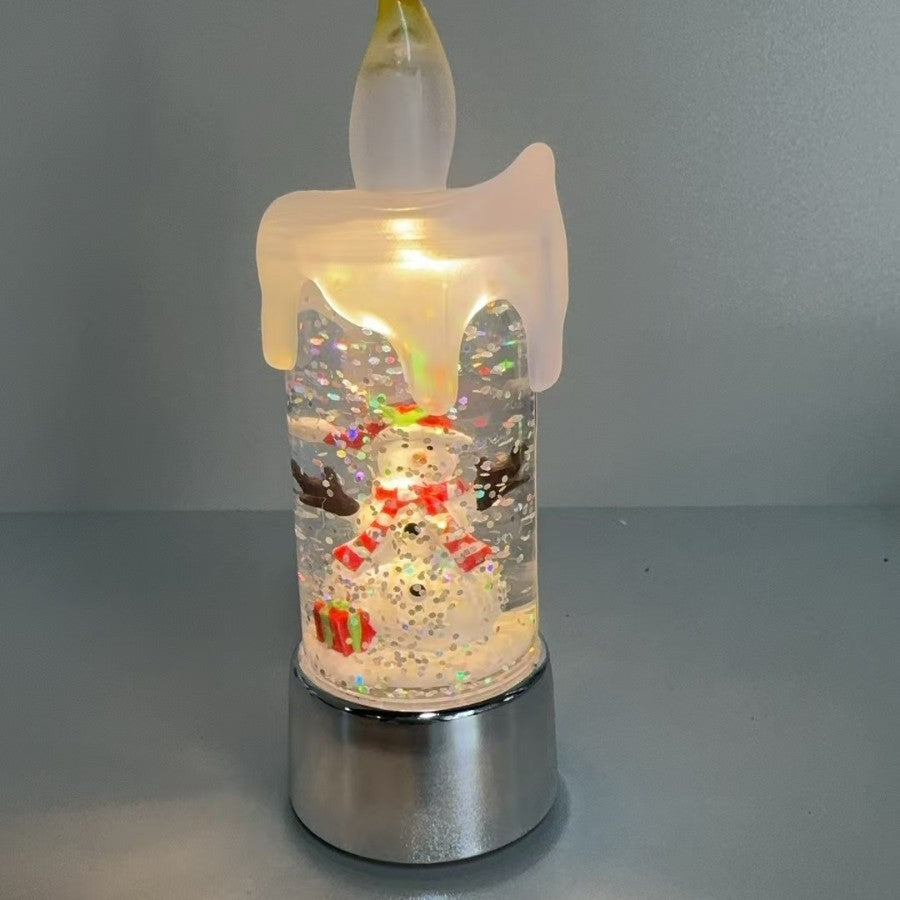 Christmas Decorations Candle Light Scene Layout - Silver Snowman