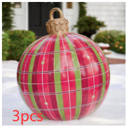 Christmas Ornament Ball Outdoor Pvc 60CM Inflatable Decorated Ball PVC Giant Big Large Balls Xmas Tree Decorations Toy Ball - Red grids/3PCS/60cm