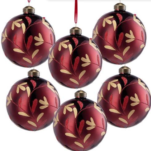D3.9 Christmas Ball Ornaments, Glass Decorative Hanging Ball Christmas Tree Ornaments For Holiday Party Decorations, Set Of 6 - Red