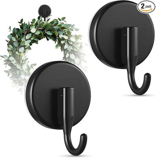 Suction Cup Wreath Hanger, Heavy Duty Window And Door Hook For Christmas Wreaths, Holiday Decorations, Garlands And Home Decor - Black
