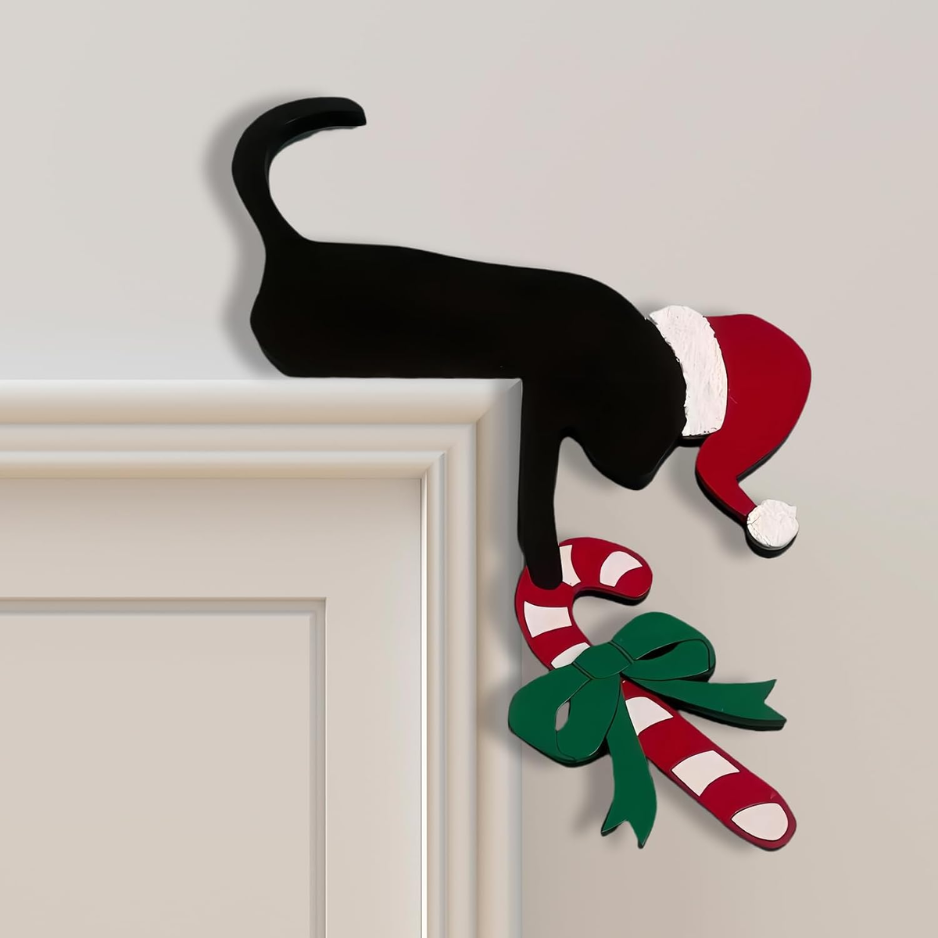 Christmas Door Topper Holiday Home Decor Funny Snowman Santa Claus Top Door Frame Corner Sign Decorations, Windows Walls DIY Craft For Christmas Party - BLACK