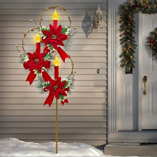 Outdoor Solar Christmas Decorations,LED Red Candle Holiday Garden Stakes Waterproof Solar Christmas Decor Outside Ornament For Pathway,Lawn,Yard - MULTICOLOR