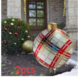 Christmas Ornament Ball Outdoor Pvc 60CM Inflatable Decorated Ball PVC Giant Big Large Balls Xmas Tree Decorations Toy Ball - Red grids2/2PCS/60cm