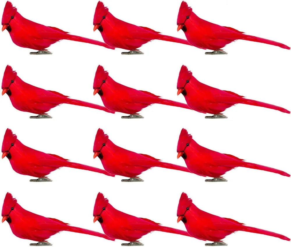 12 Pcs Artificial Red Cardinal Birds Clip, Christmas Cardinal Birds Clip, Fake Bird Red Cardinals Decor For Christmas Tree Ornament Decorations, Arts And Crafts - red
