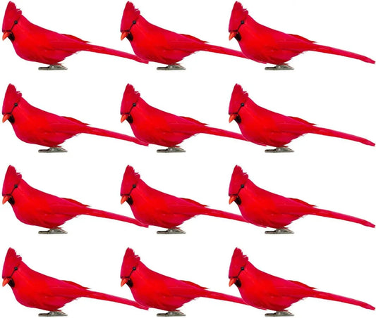 12 Pcs Artificial Red Cardinal Birds Clip, Christmas Cardinal Birds Clip, Fake Bird Red Cardinals Decor For Christmas Tree Ornament Decorations, Arts And Crafts - red