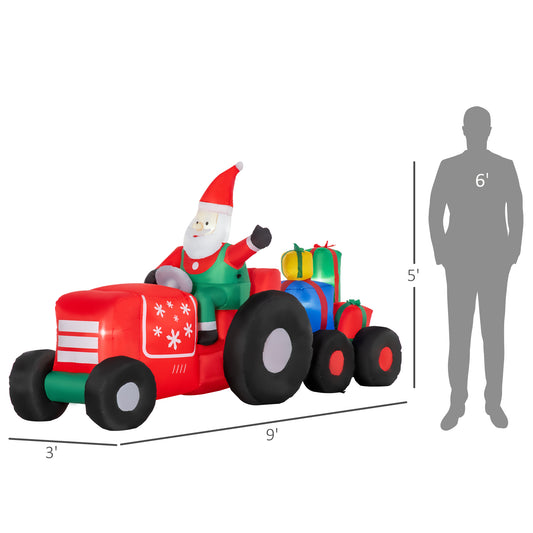 9ft Christmas Inflatables Outdoor Decorations Santa Claus Driving Trailer With Colorful Gift Boxes, Blow-Up LED Yard Christmas Decor For Lawn Garden Party - Red