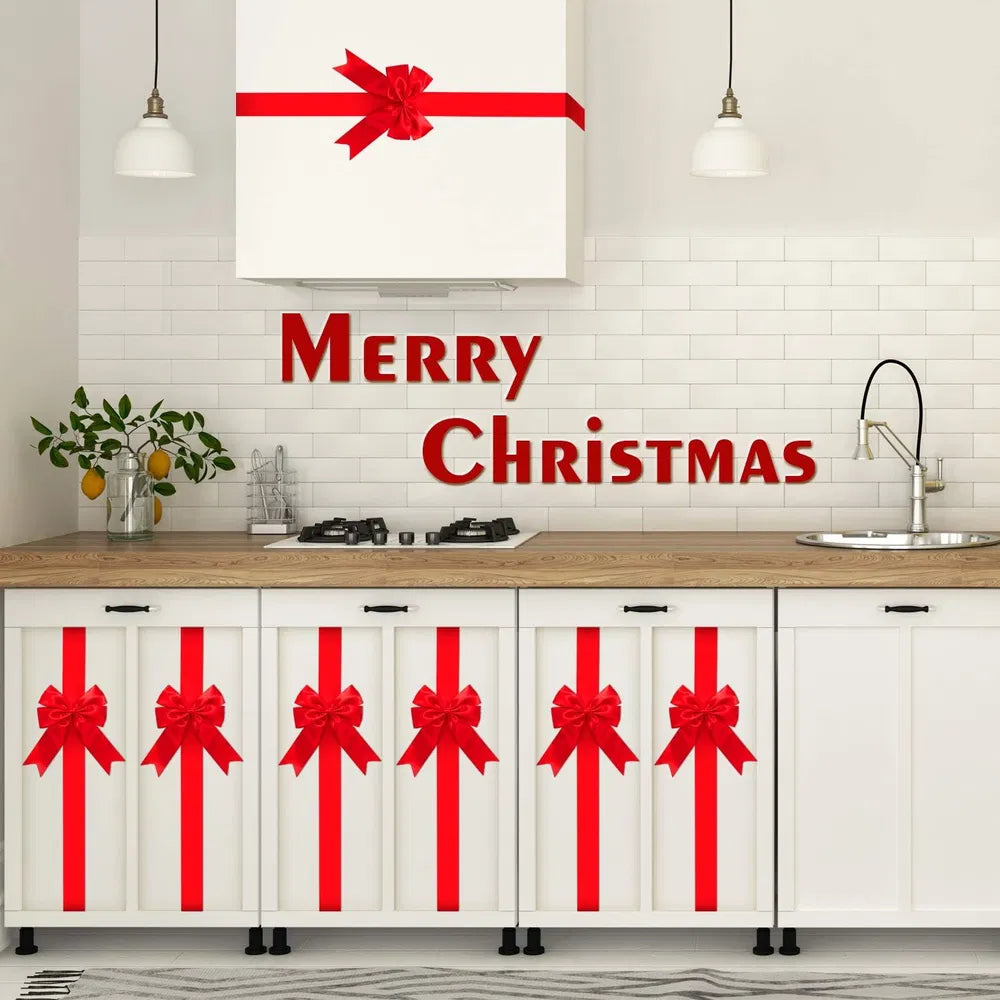 8 Pcs Christmas Cabinet Ribbons Bows For Kitchen 78.8 Inch Red Large Christmas Door Ribbon Cabinet Bows For Gifts Xmas Tree Home Wall Furniture Party Decorations - red