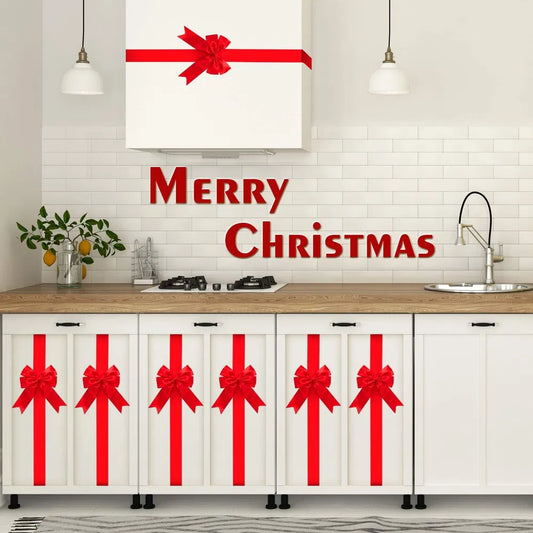 8 Pcs Christmas Cabinet Ribbons Bows For Kitchen 78.8 Inch Red Large Christmas Door Ribbon Cabinet Bows For Gifts Xmas Tree Home Wall Furniture Party Decorations - red